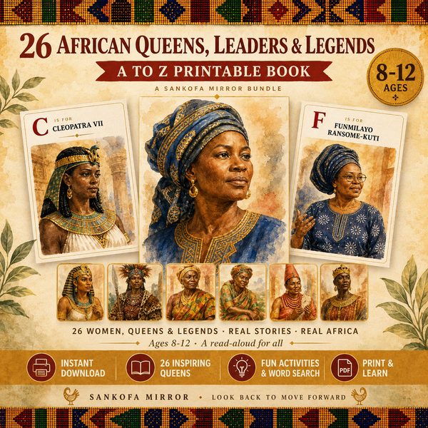 26 African Queens Leaders and Legends printable book poster and flashcards by Sankofa Little Light